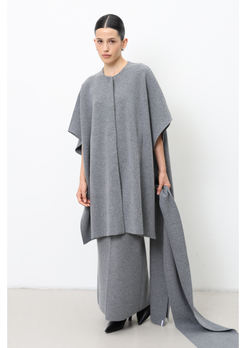 Buy grey Oversized Lambswool Poncho 7534-90 color grey
